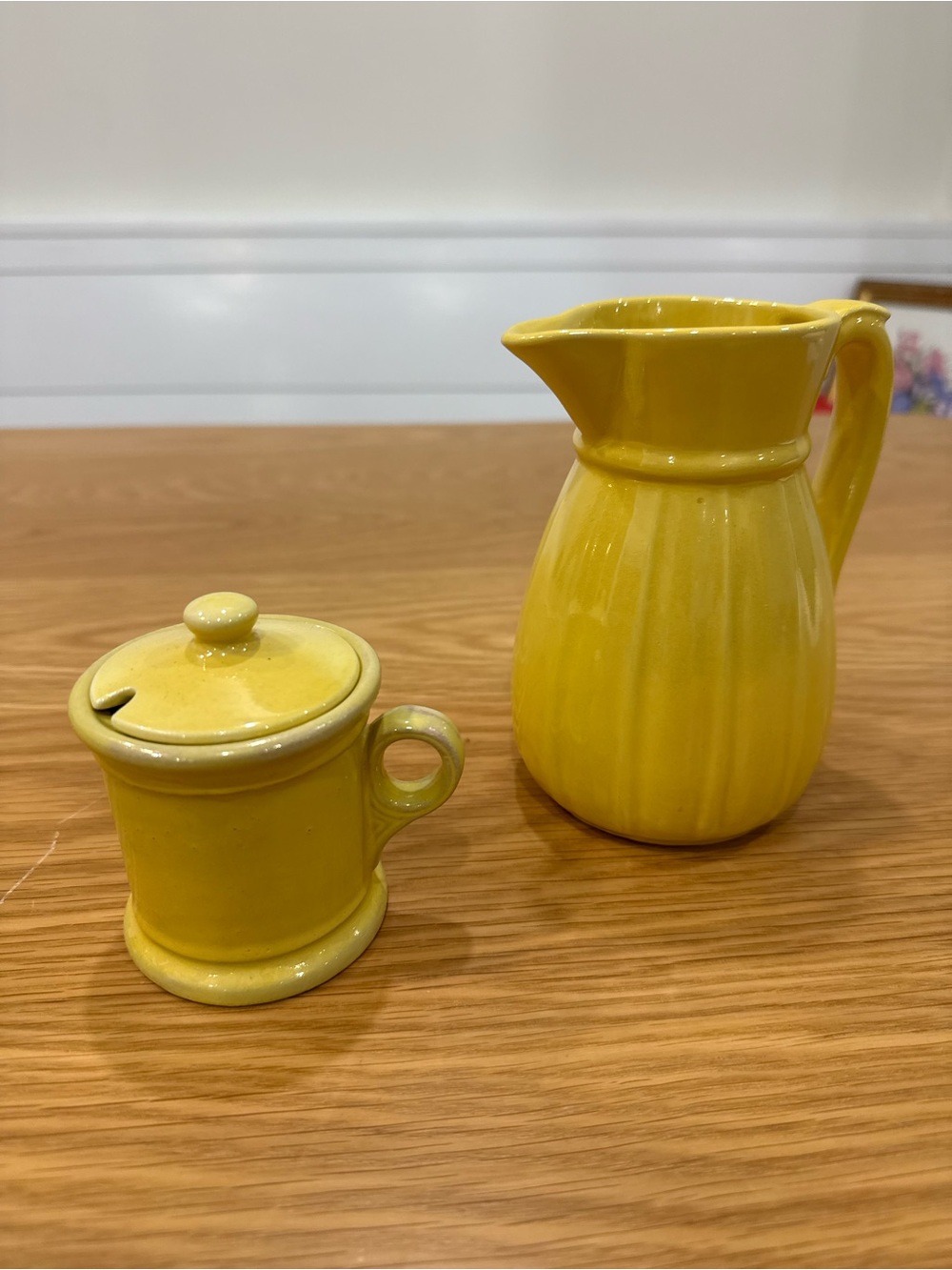 Yellow Ceramic Pitcher and Sugar Jar Set - Bright Yellow Home Kitchen Serveware